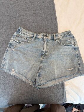 aerie Light Blue Distressed Denim Shorts